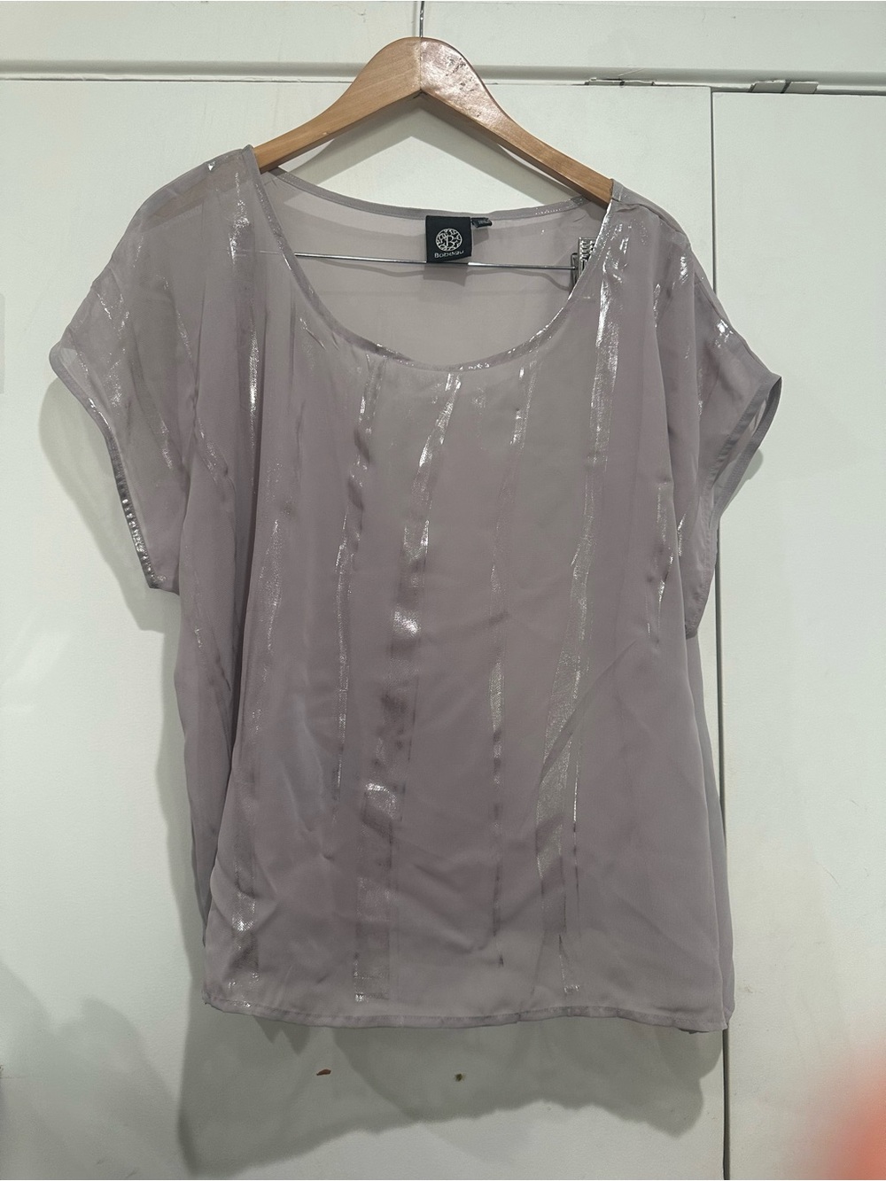 bobeau Lavender Metallic Stripe Cap-Sleeve Blouse